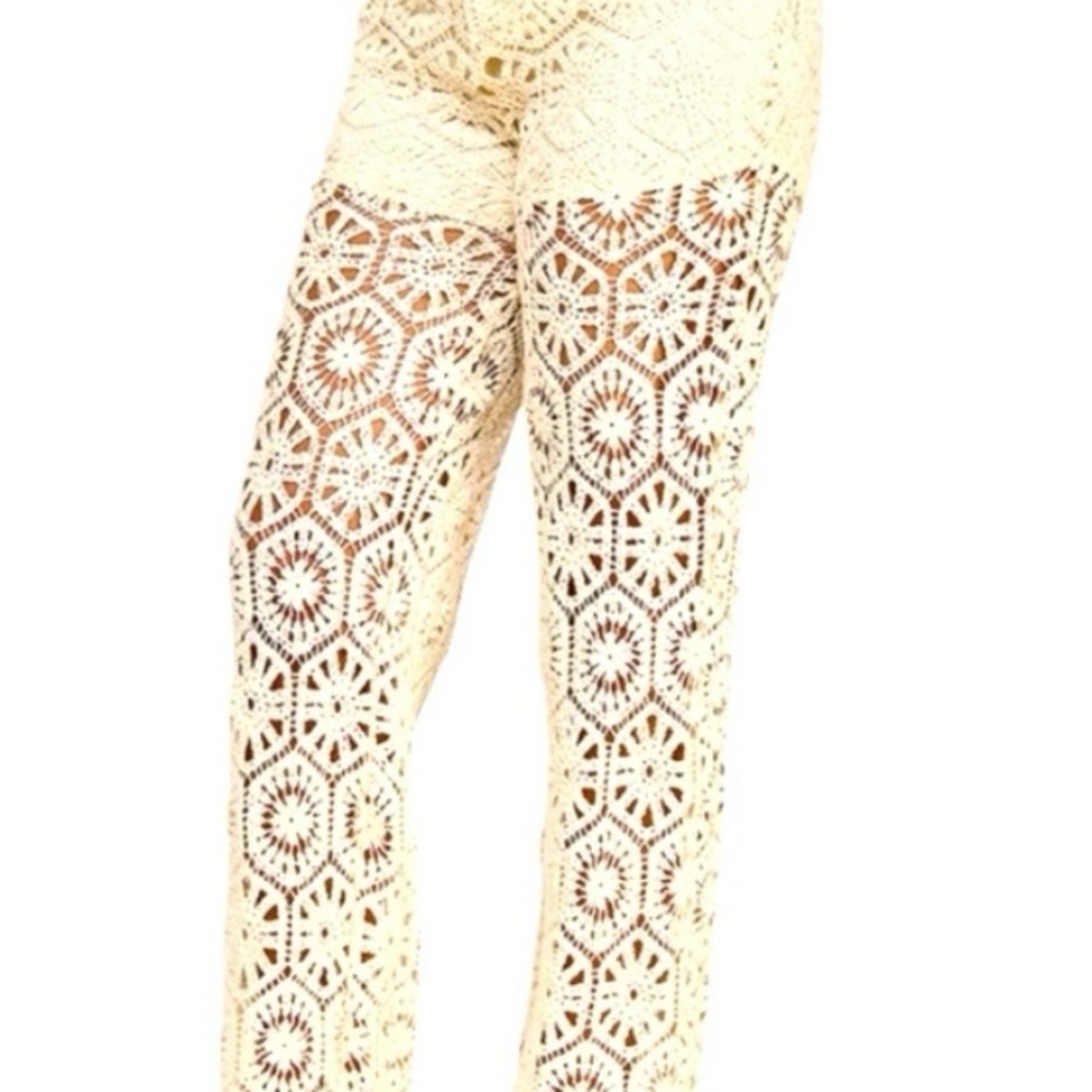 Milk & Honey Chic Cream Crochet Flare Pants